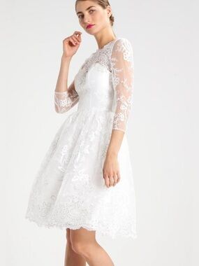 Charlize Bridal Hand Woven Embroidery Tulle Tea-Length Midi Wedding Dress